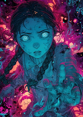 Eerie Girl with Glowing Eyes