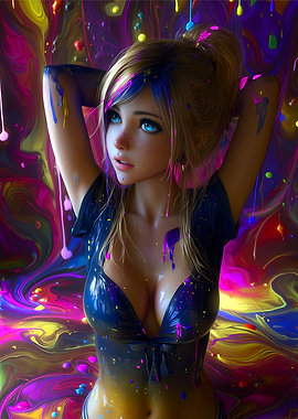 Anime Girl with Colorful Paint Splatters