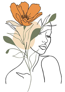 Woman and Flower Line Art Minimalist Illustration