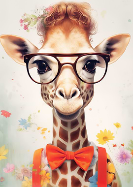 Giraffe with Glasses and Bowtie