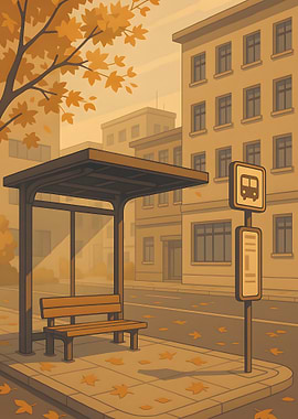Autumn Bus Stop Scene