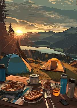 Camping Breakfast with Mountain View