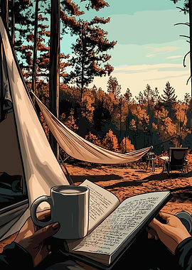 Camping Scene with Book and Hammock