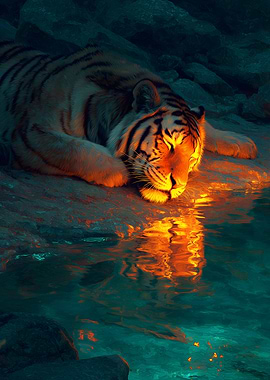 Resting Tiger by Water