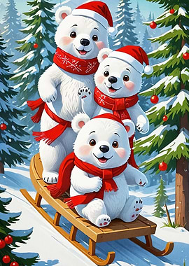 Christmas Bears Sledding
