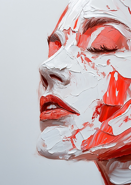 Poland Flag Color: Abstract Portrait Painting in Red and White