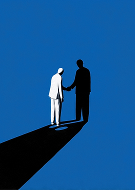 Handshake with Shadow on Blue