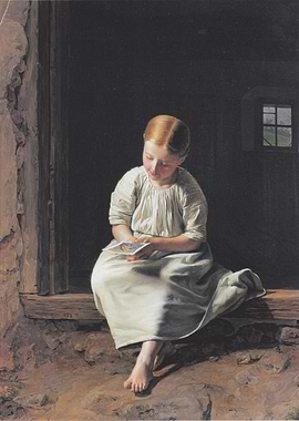 Girl Reading Letter by Doorway, Painting