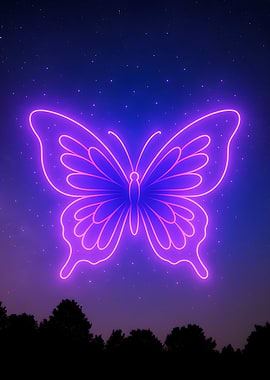 Neon Butterfly Silhouette
