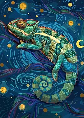 Chameleon in Starry Night Style