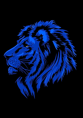 Blue Lion Head Profile on Black