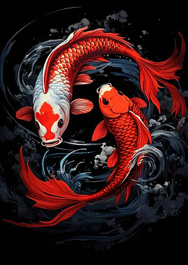 Two Koi Fish in Water