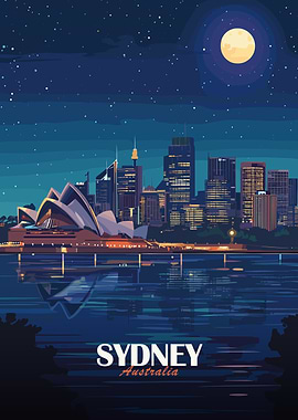 Sydney Australia Night Skyline Illustration