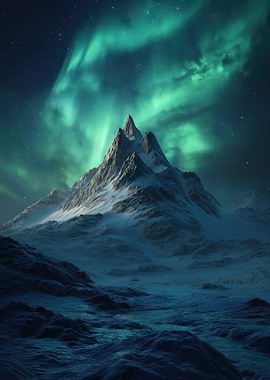 Snowy Mountain Under Aurora Borealis