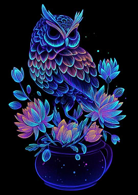 Neon Owl and Lotus Flower Arrangement