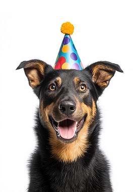 Happy Beauceron Dog with Birthday Hat