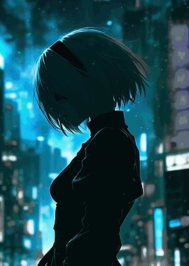 Anime Girl in Cyberpunk Cityscape