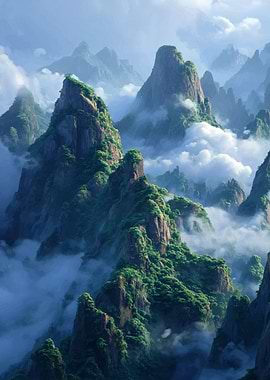 Misty Mountain Peaks Landscape
