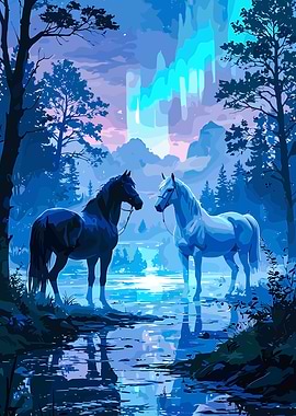 Horses in a Blue Landscape