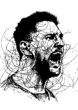 Screaming Man Portrait Black and White