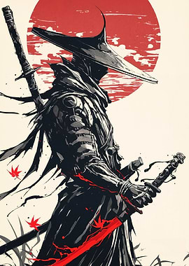 Samurai Warrior Katana Red Sun