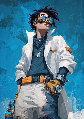 Steampunk Scientist with Goggles and Labcoat