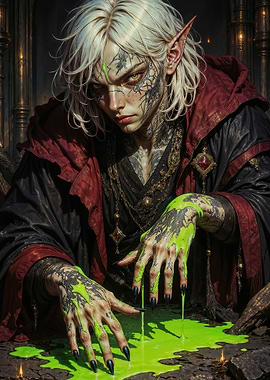 The Dark Elven Sorcerer's Arcane Ritual: Conjuring Vibrant Emerald Magic
