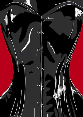 Black Corset Illustration on Red Background