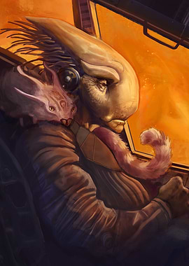 Alien Pilot with Pet Companion