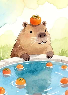Capybara Persimmon Watercolor