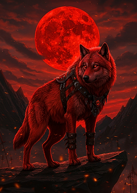 Red Wolf Under a Blood Moon