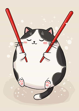 Chubby Cat with Chopsticks