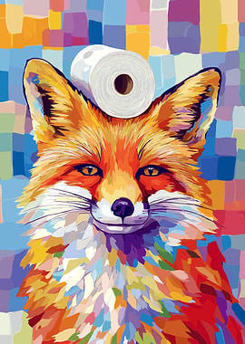 Fox with Toilet Paper Roll Art