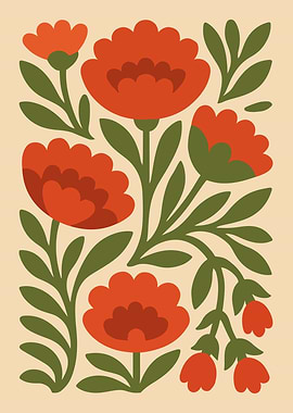 Floral Pattern with Red Flowers