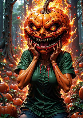 Scary Pumpkin Head in Forest