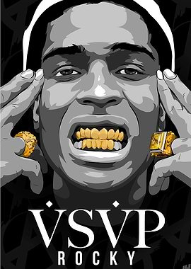 A$AP Rocky Portrait with Golden Grill