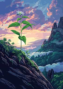 Mountain Flower at Sunset