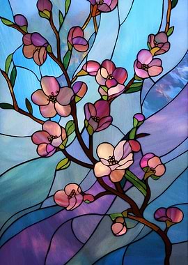 Stained Glass Cherry Blossom Branch
