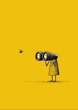 Person with Binoculars Looking at Fly