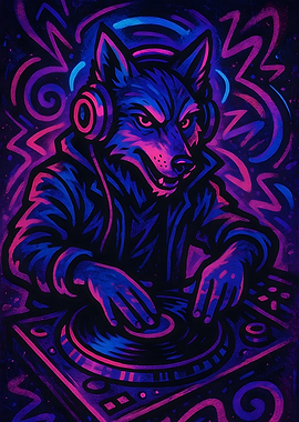 Wolf DJ Neon Art
