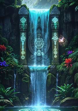 Mystical Waterfall in Lush Jungle