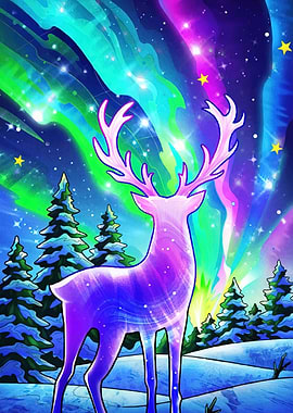 Colorful Deer Aurora Borealis