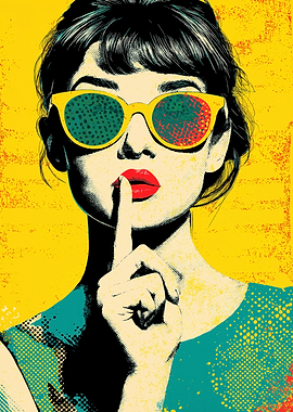 Pop Art Woman with Finger to Lips