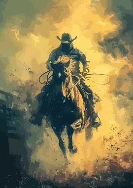 Cowboy Riding Horse in Action