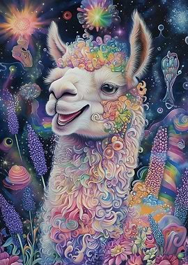Psychedelic Floral Llama - Vibrant Fine Art Portrait