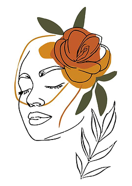 Minimalist Woman Portrait with Floral Accent Illustration