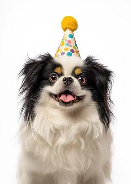 Party Japanese Chin Dog with Colorful Hat