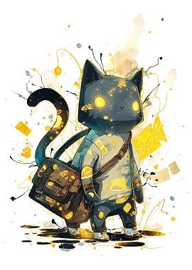 Stylized Cat with Messenger Bag