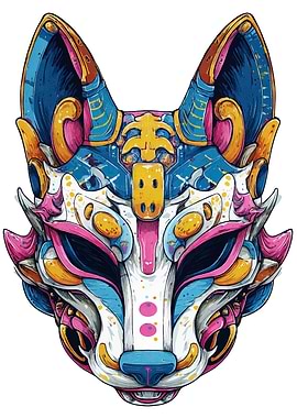 Colorful Cyberpunk Fox Mask Illustration