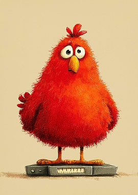 Worried Red Bird on Scale